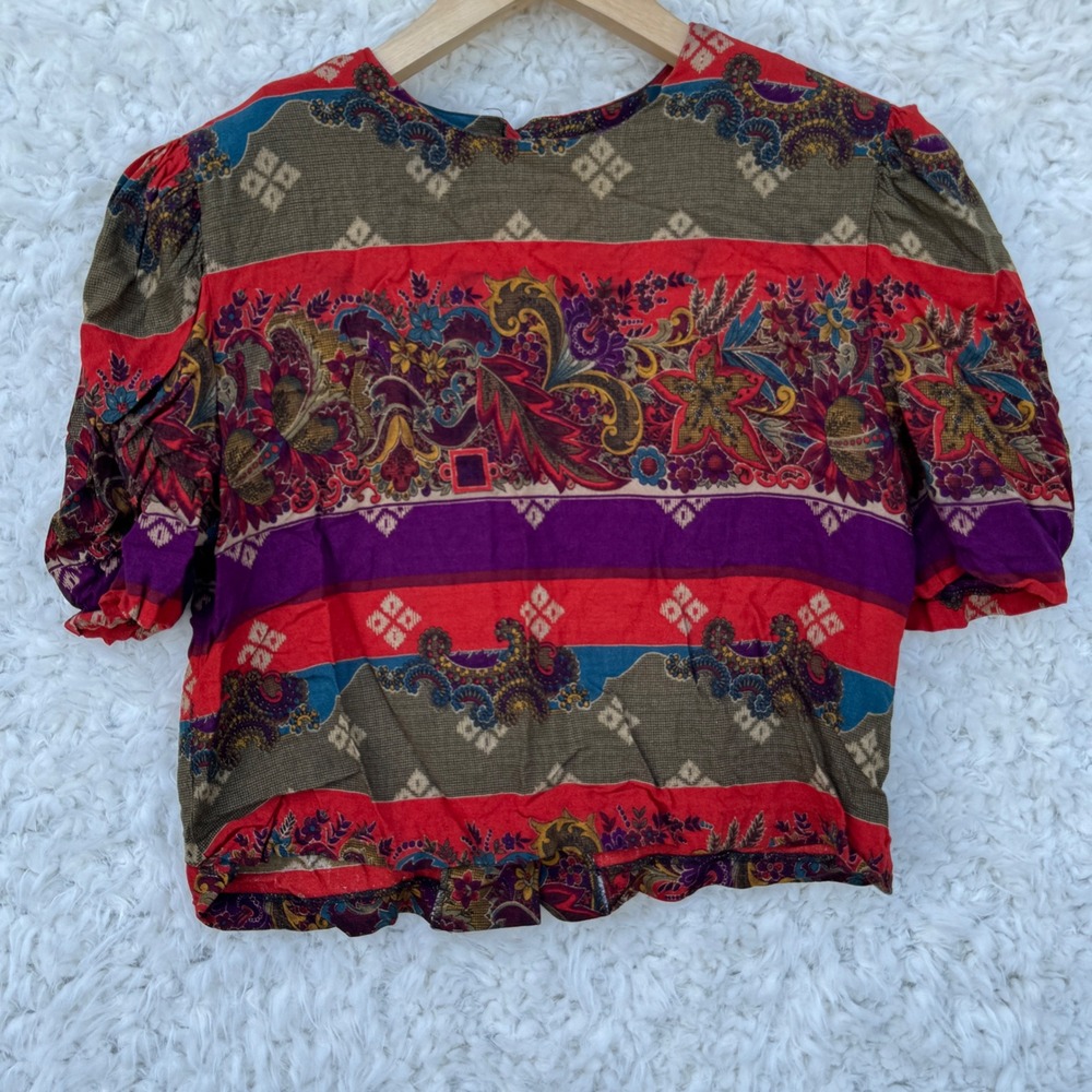 Jessica Howard Vtg 90's Short Sleeve Should Pad Button Back Blouse Paisley Sz 10